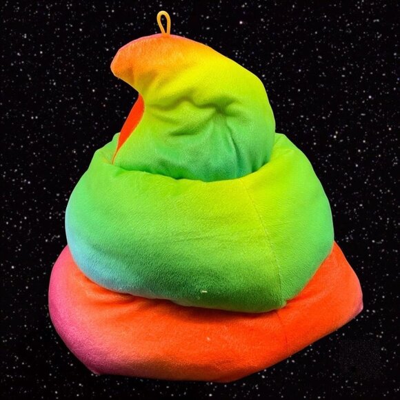 Six Flags Rainbow Poop Emoji Hat Plush Large Smiling 10”W 11”T - Picture 3 of 5